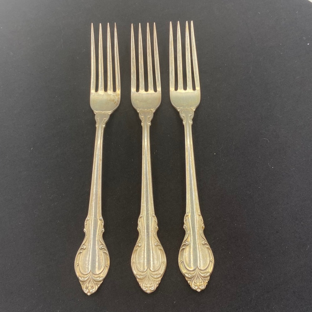 Holmes & Edwards IS 7.5in Dinner Forks 3pc Heart Silver Fashion Silverplate 1954